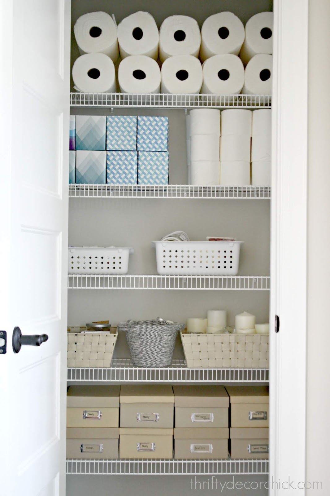 Organized linen and mud room closets
